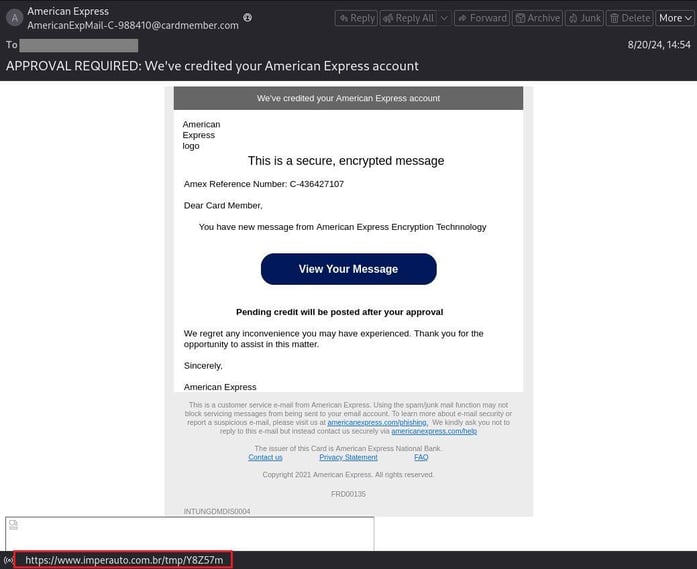 Figure 1. Phishing mail impersonating American Express.