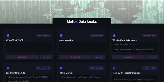 Figure 1. The Mallox leak site publishes data from victims who refuse to pay the ransom, pressuring organizations to pay to avoid public shaming and data exposure.