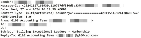 Figure 10. The peculiar email header of our BEC email sample