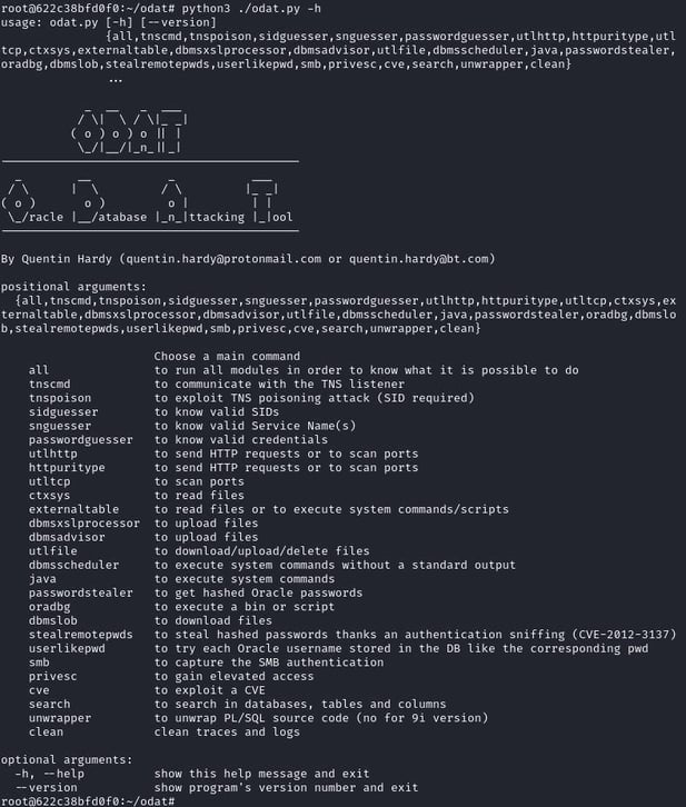 Figure 11. The ODAT general help message output