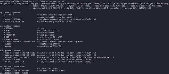 Figure 12. ODATs `sidguesser` module help message output