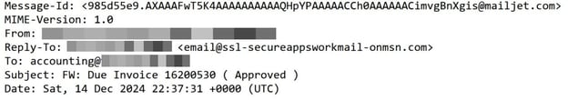 Figure 13. Email header showing the targeted company’s accounting department