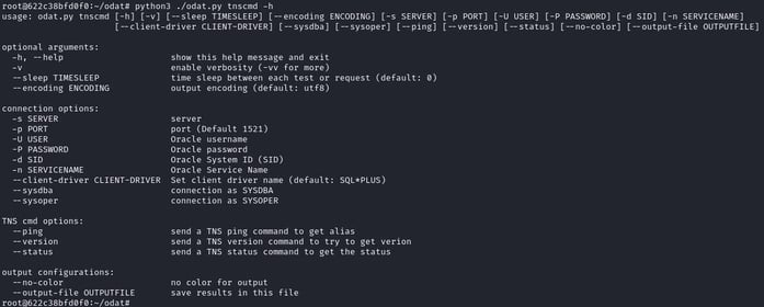 Figure 14. ODATs `tnscmd` module help message output