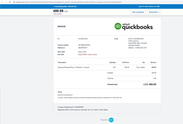 Figure 15. Bogus QuickBooks invoice