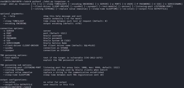 Figure 16. ODATs `tnspoison` module help message output