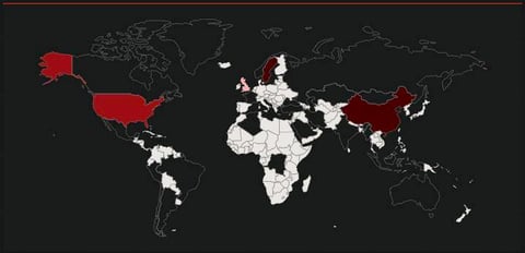 Figure 17. Country map of affected Elasticsearch targets.