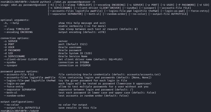 Figure 18. ODATs `passwordguesser` module help message output