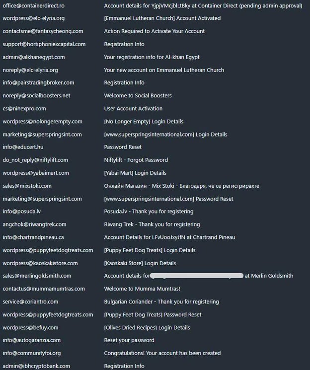 Figure 2 Email bombing attack showing wide range of notifications