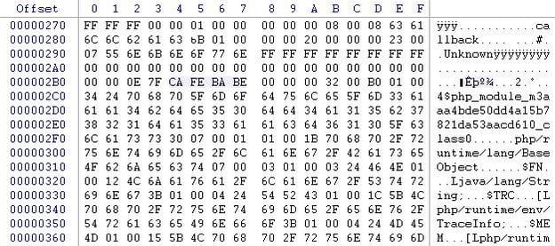 Figure 2. CAFEBABE headers within the .phb files