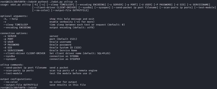 Figure 21. ODATs `utltcp` module help message output