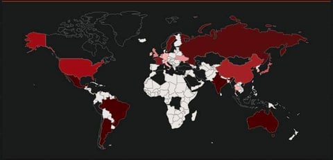 Figure 23. Country map of affected MongoDB targets.