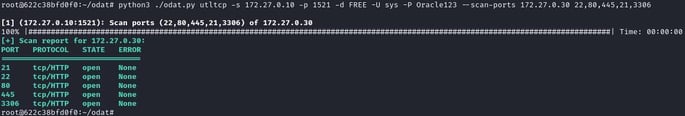 Figure 23. Exposing ports opened on an internal system (Metasploitable) interconnected to the Oracle DB target