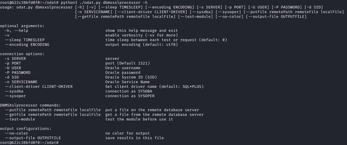 Figure 25. ODATs `dbmsxslprocessor` module help message output