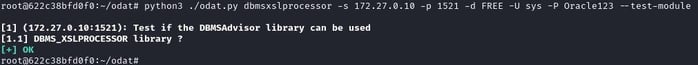 Figure 26. Testing ODATs `dbmsxslprocessor` module on the target Oracle DB (vulnerable)