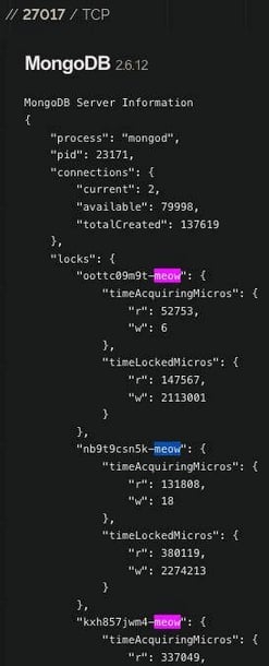 Figure 27. Sample of a MongoDB target affected by Meow attack.