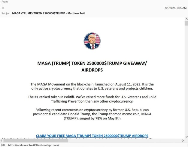 Figure 3 Phishing Email Using MAGA Coin as Lure