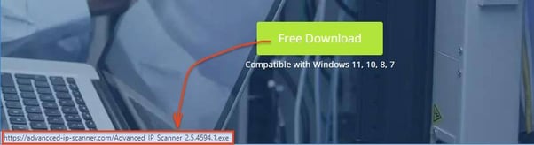 Figure 3. Free download linked to the malicious setup package executable Advanced_IP_Scanner_2.5.4594.1(MD5 723227f3a71001fb9c0cd28ff52b2636)