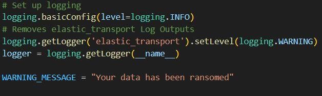 Figure 33. Setting up the Python logging and the warning message constant