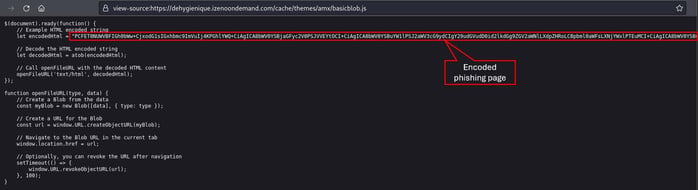 Figure 4. JavaScript code that generates the encoded phishing page.