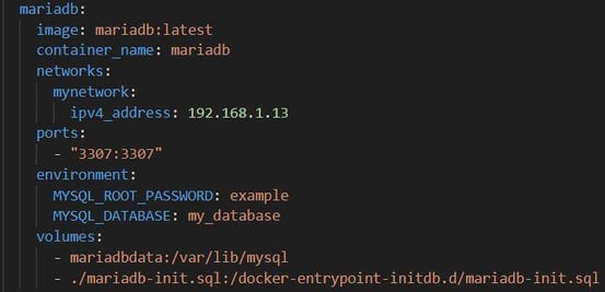 Figure 4. MariaDB container configuration