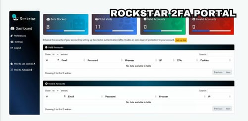 Figure 4. Rockstar 2FA portal’s main dashboard. This screenshot was taken from a video tutorial posted on Rockstar 2FA’s Telegram channel.