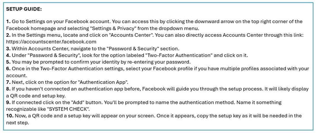 Figure 4.3. The step-by-step Facebook 2FA setup instruction provided in the phishing landing page