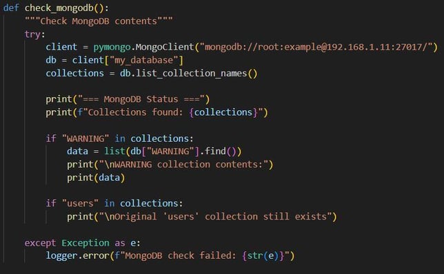 Figure 45. Checking the MongoDB target data after the Xbash simulation