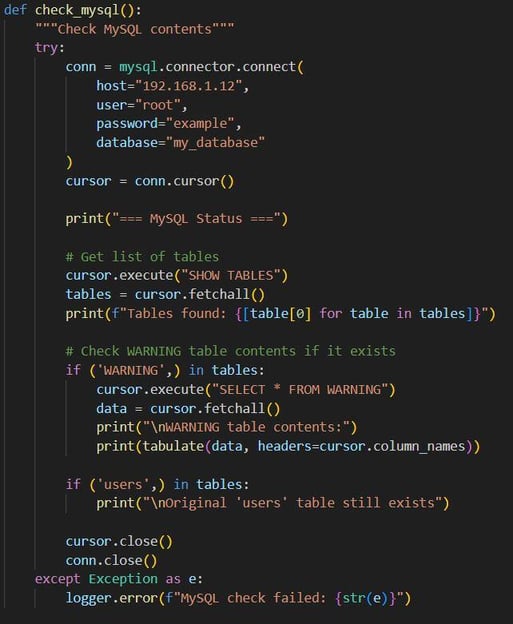 Figure 46. Checking the MySQL target data after the Xbash simulation