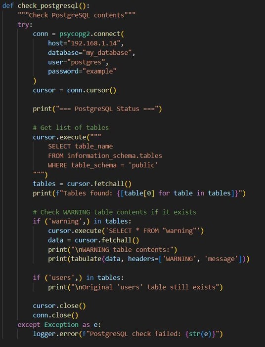 Figure 48. Checking the PostgreSQL target data after the Xbash simulation