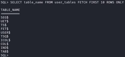 Figure 48. Obtain Oracle DB accessible tables via SQL shell