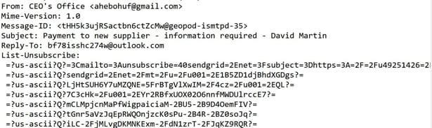 Figure 5. Header information showing the Gmail address and SendGrid Message ID