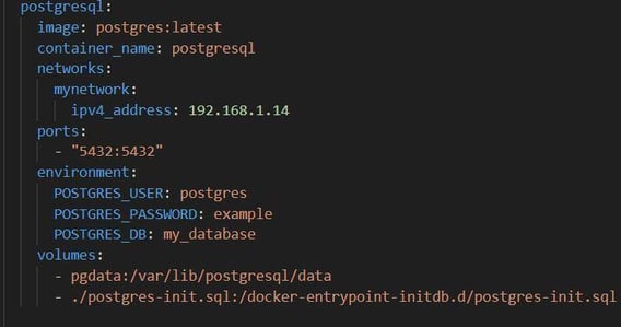 Figure 5. PostgreSQL container configuration