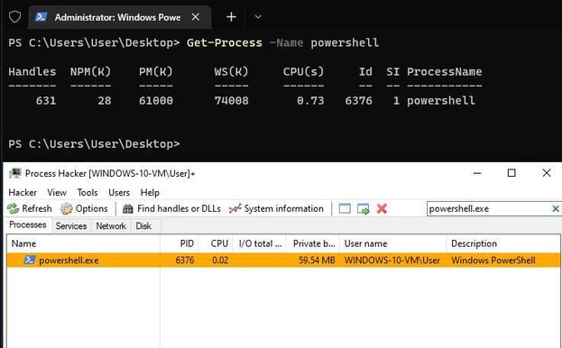 Figure 5. Using Process Hacker to look for the PowerShell process.