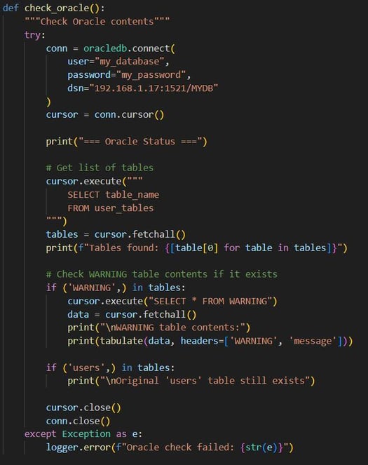 Figure 51. Checking the OracleDB target data after the Xbash simulation