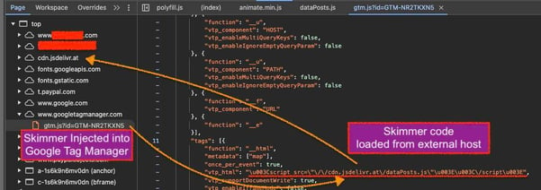 Figure 6.  An e-commerce website is compromised with a malicious GTM script. 