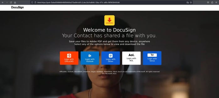 Figure 7. A generated HTML phishing page mimicking DocuSign.