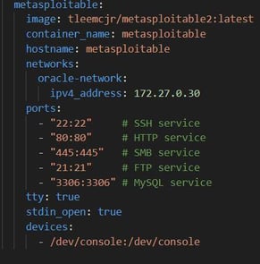 Figure 7. The Metasploitable Docker instance configuration