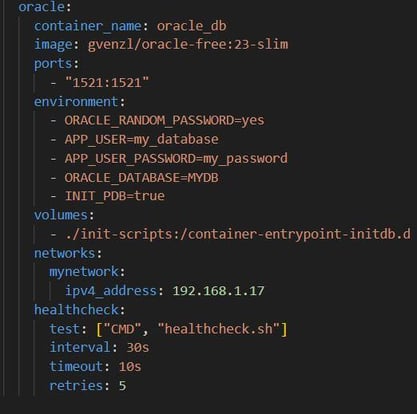 Figure 8. OracleDB container configuration