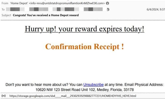 A common rewards scam email